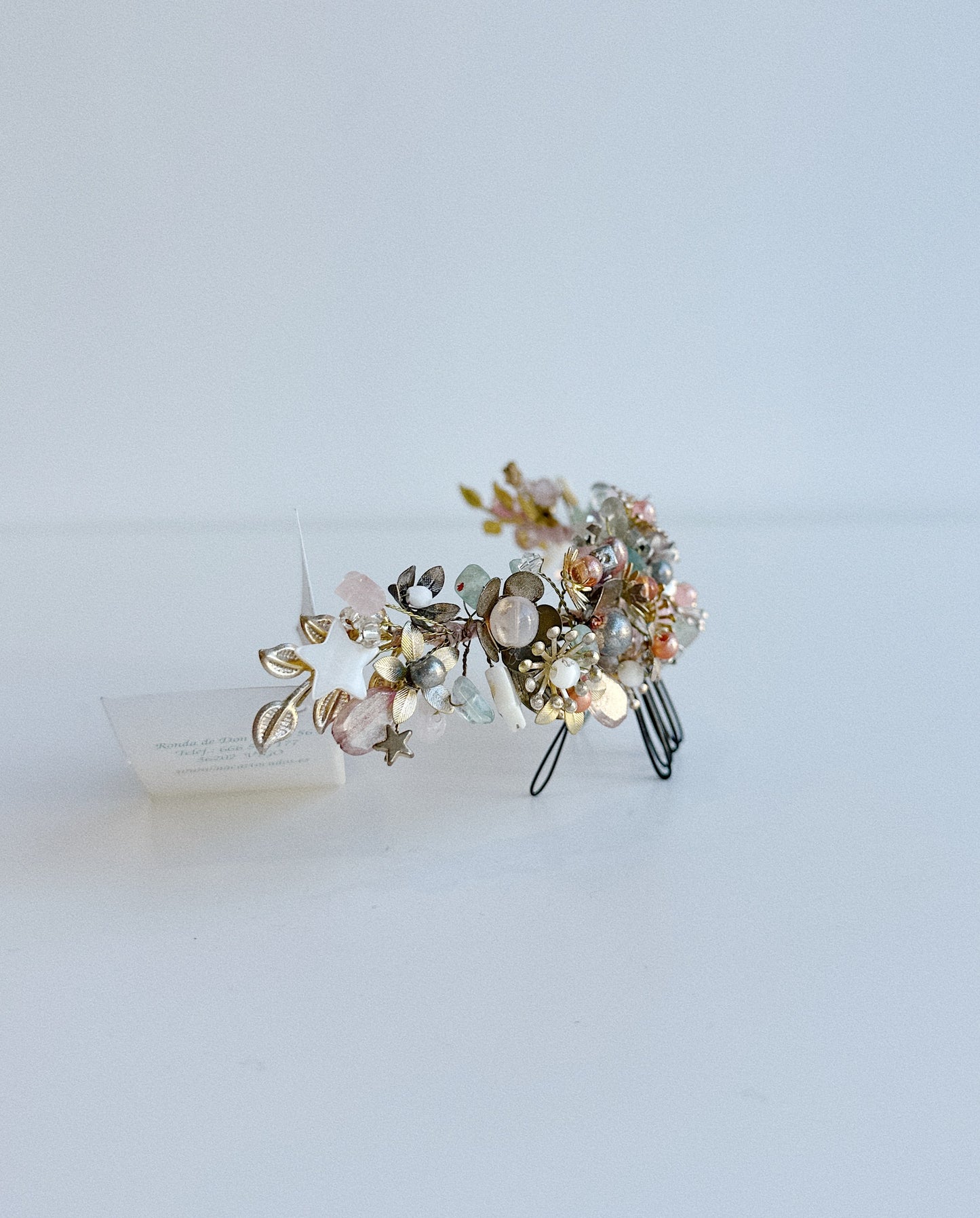 TOCADO PARA NOVIA DORADO VERDES Y ROSAS