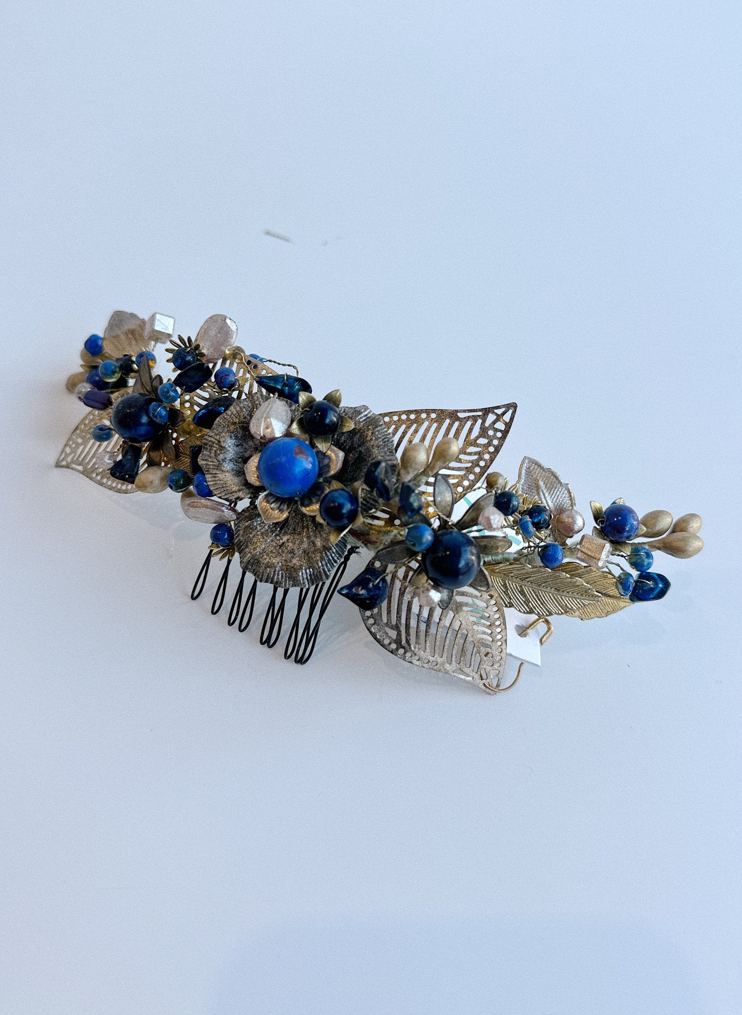TOCADO PARA NOVIA EN DORADO Y AZUL