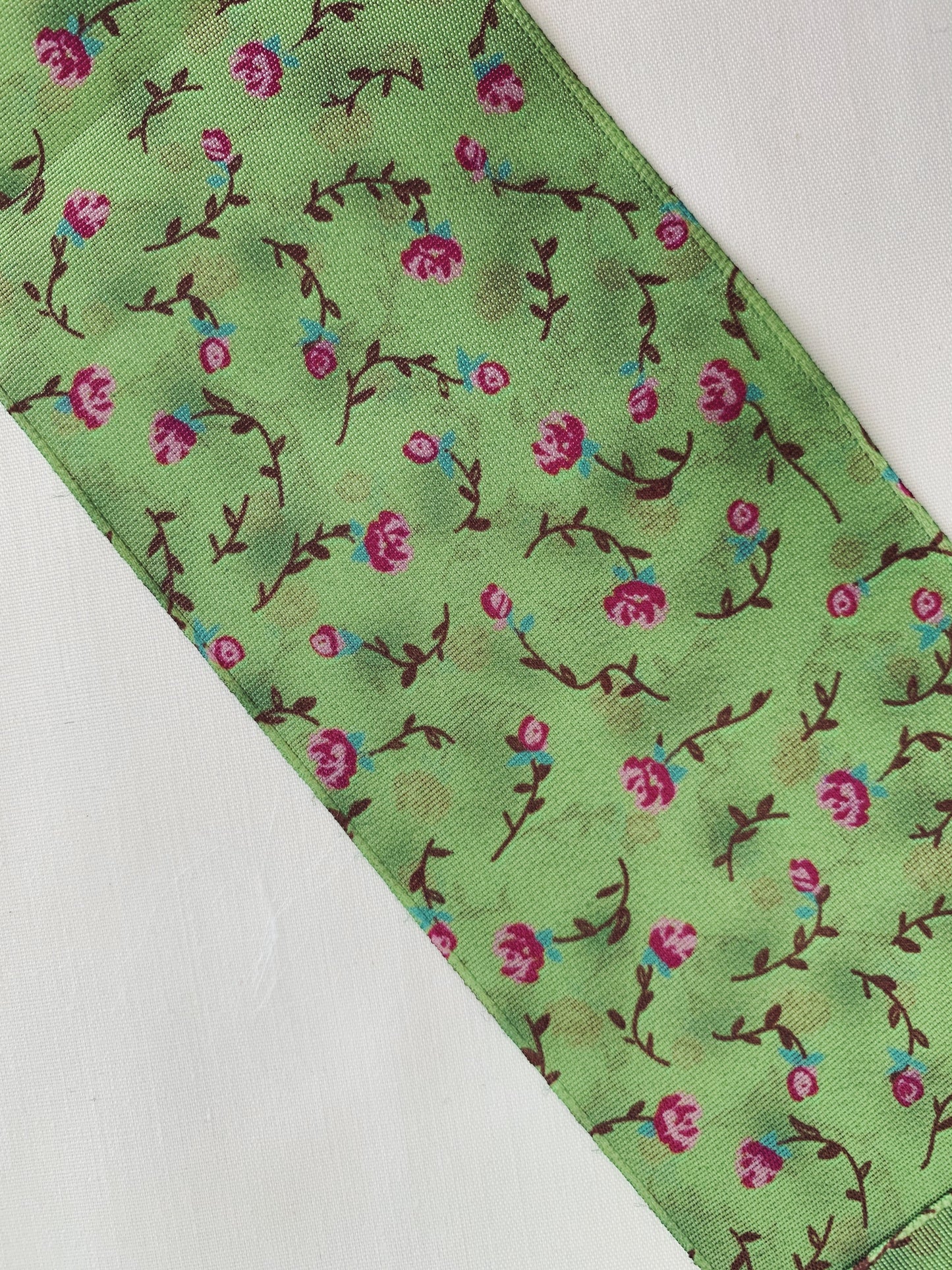 CINTA DE PELO ESTAMPADO DE FLORES VERDE, ROSA DE 6 CENTÍMETROS DE ANCHO