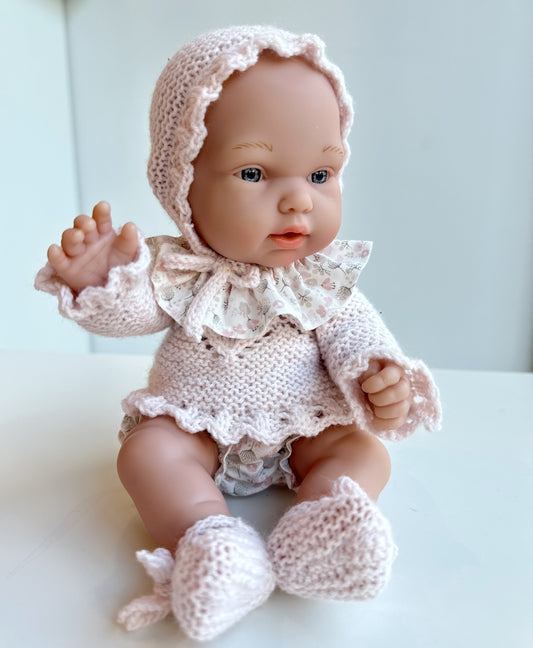 Conjunto punto hecho a mano capota, jersey y patucos