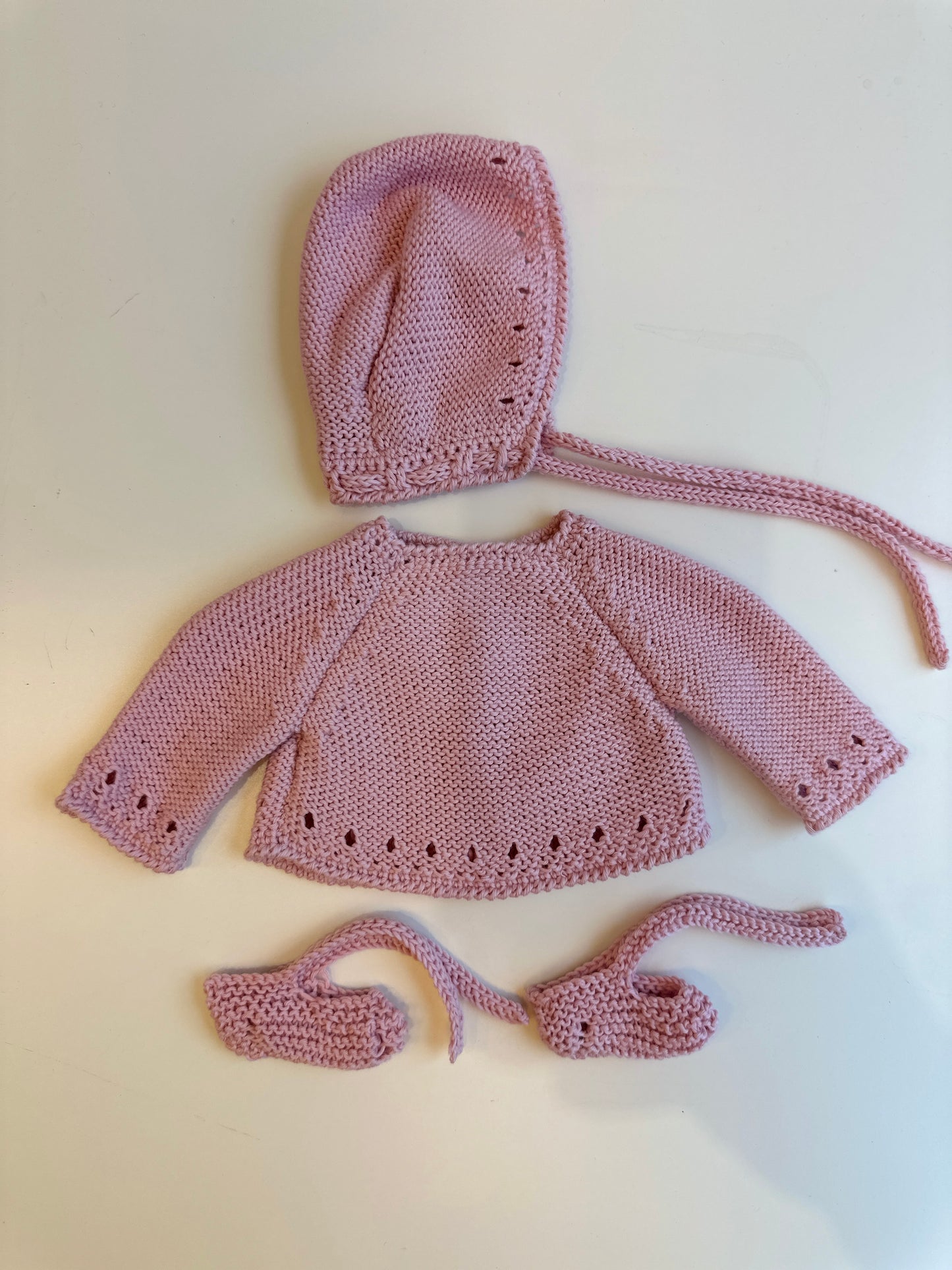 Conjuntos punto algodón hechos a máquina, modelo calado 36cm